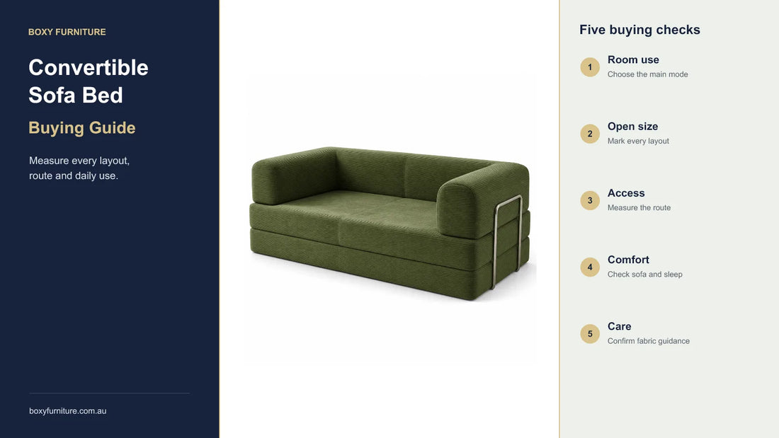 Olive green BOXY Convertible Sofa Bed with five buying checks