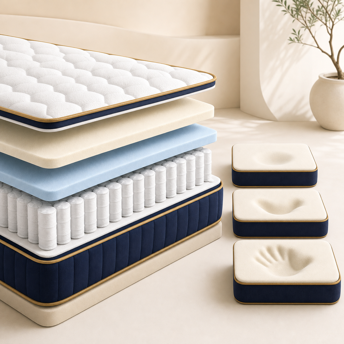 BOXY Hybrid Mattress layer cutaway with visual soft medium-firm and firm comfort cues