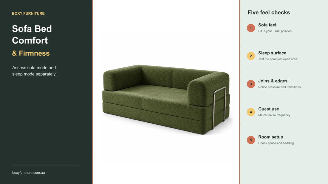 BOXY Convertible Sofa Bed with five sofa bed comfort and firmness checks