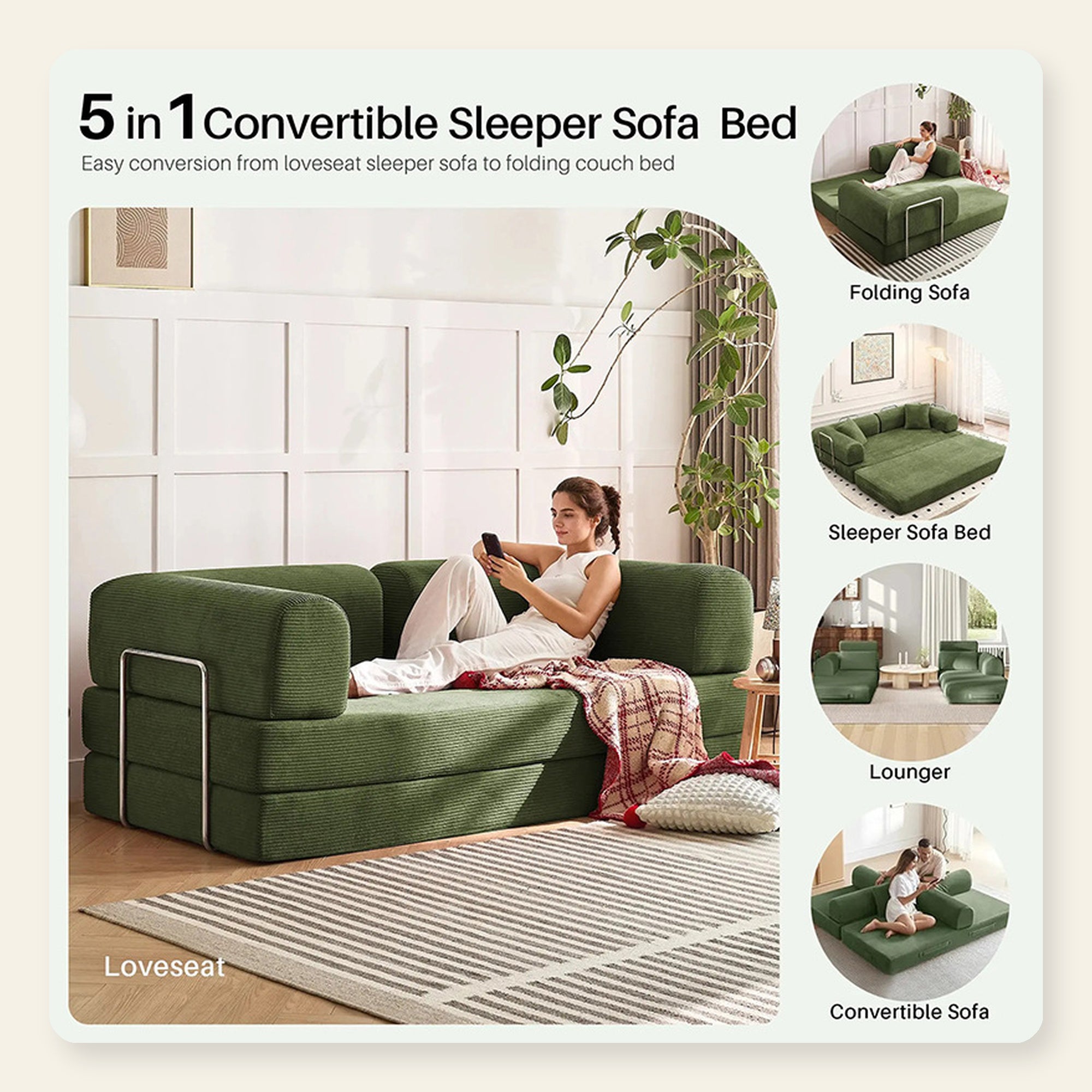 5 in 1 convertible sleeper sofa bed layout options