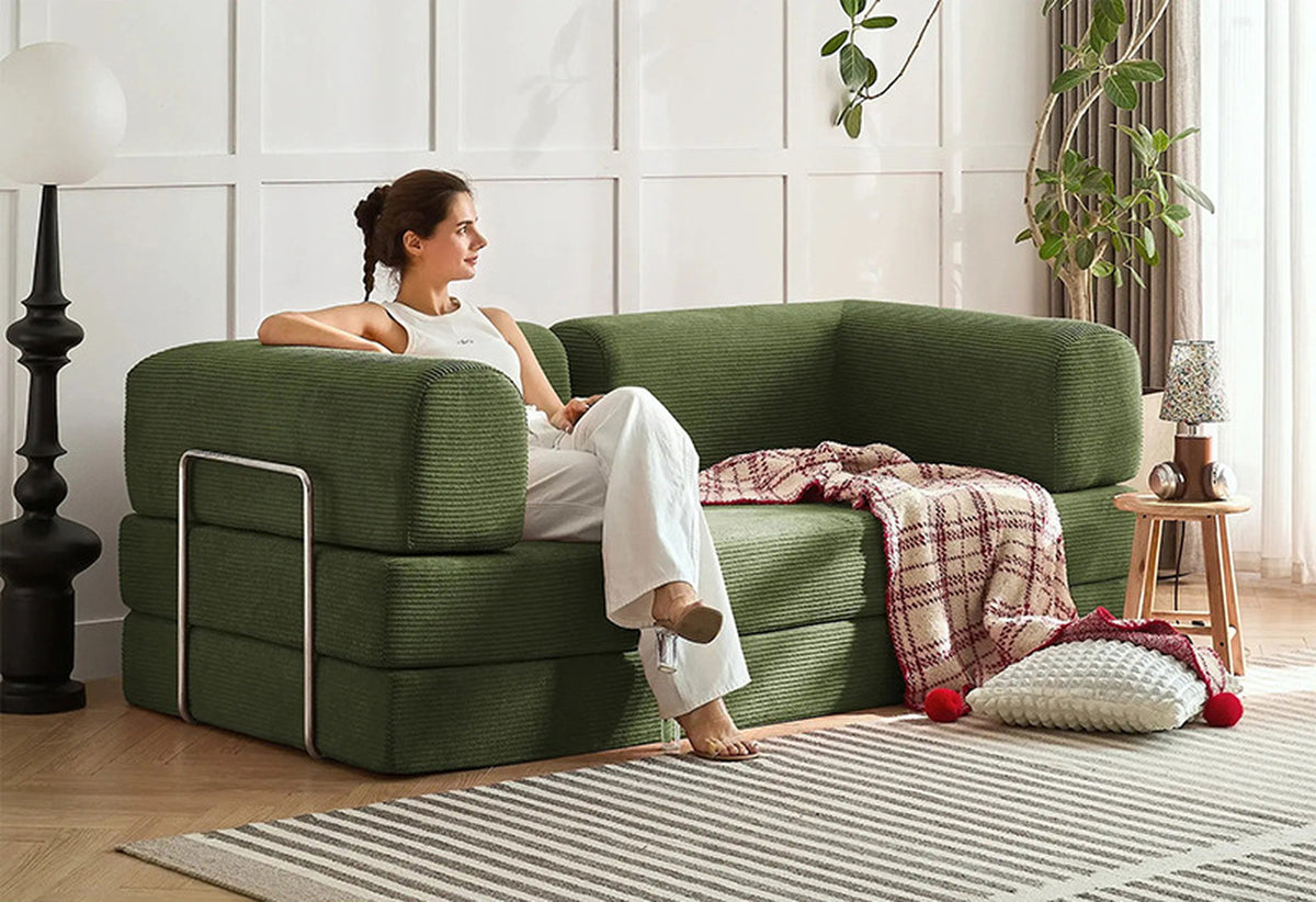 BOXY Convertible Sofa Bed in sofa mode for compact apartment living