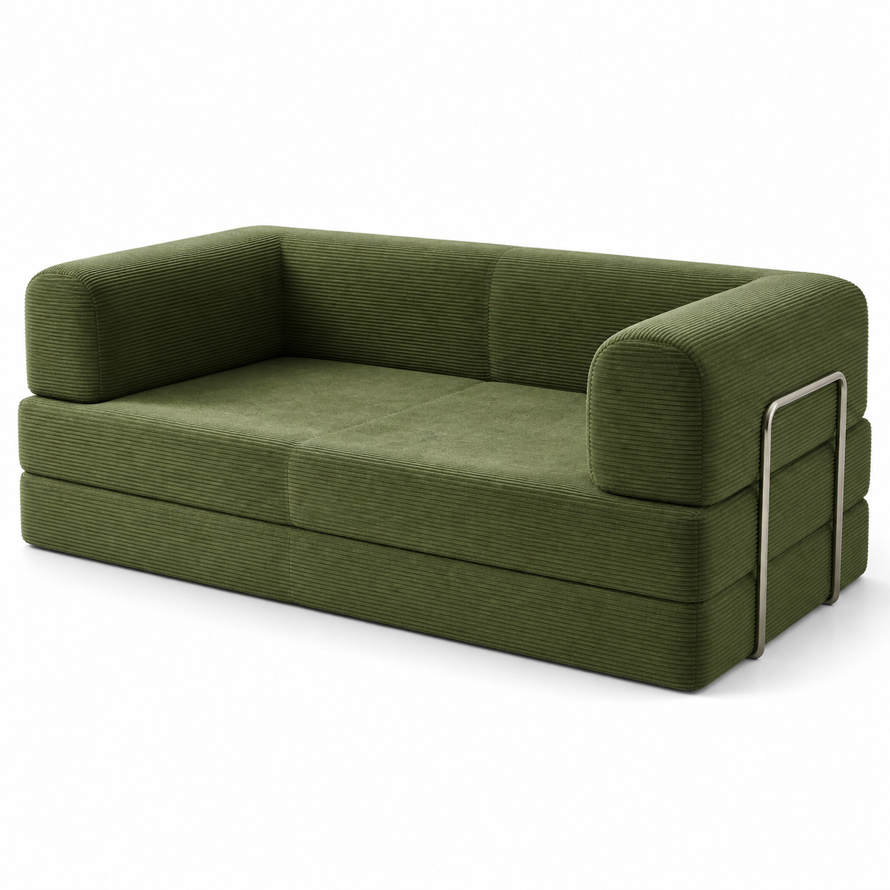 BOXY 5-in-1 Convertible Sofa Bed in olive green on a white background