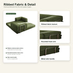 BOXY convertible sofa bed ribbed fabric rounded foam arm and metal handle details