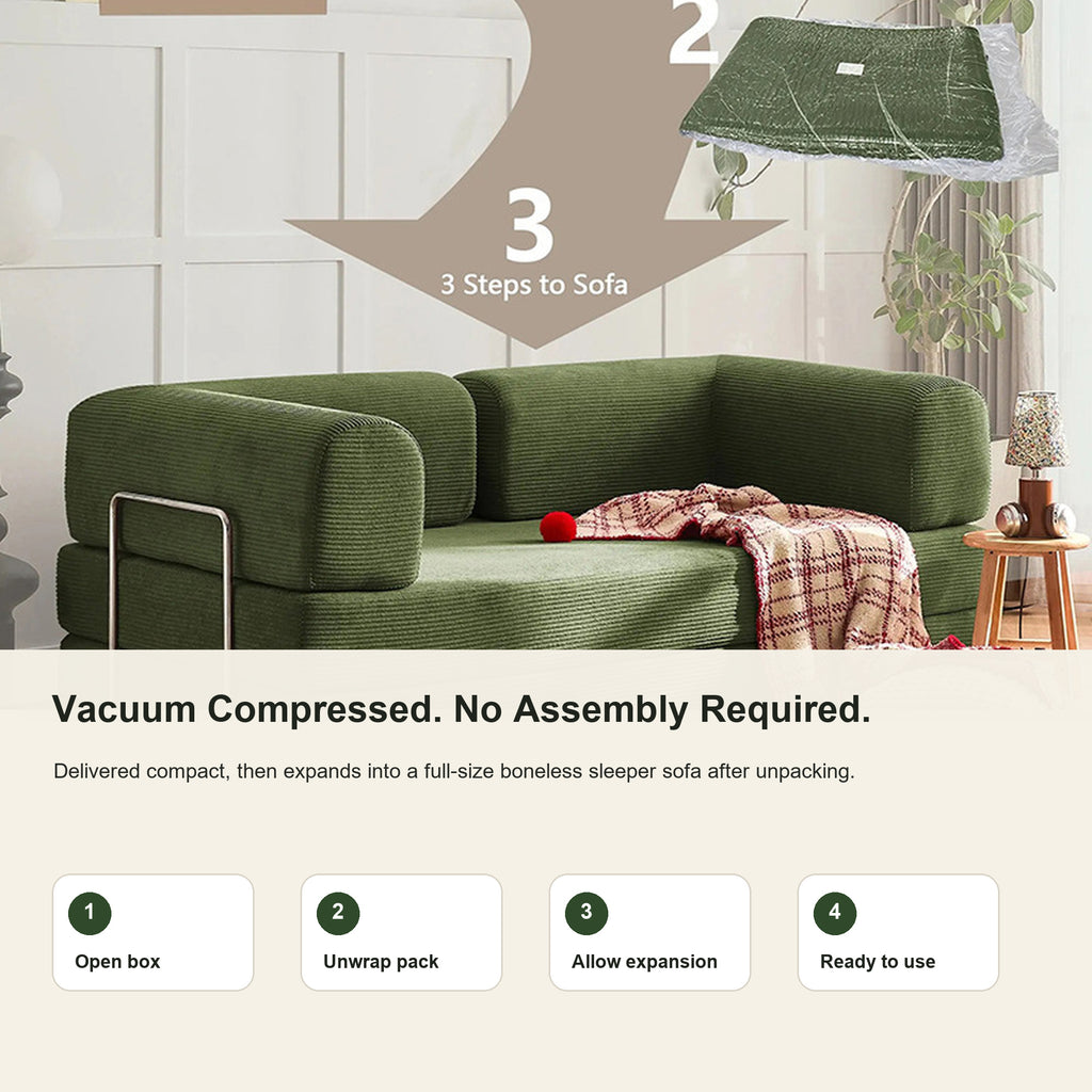 Vacuum compressed sofa bed with no assembly required setup steps