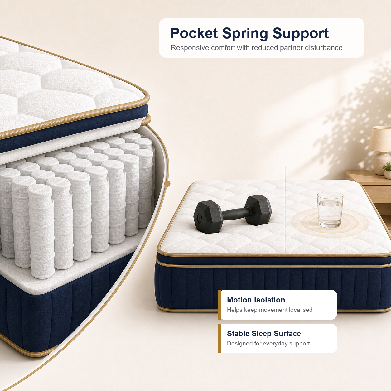 BOXY Hybrid Mattress pocket spring support helping movement stay localised