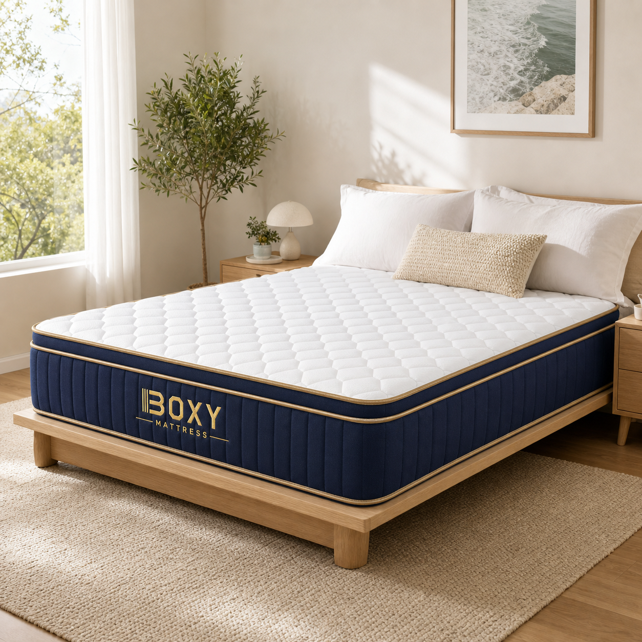 BOXY Hybrid Mattress styled in a premium bedroom